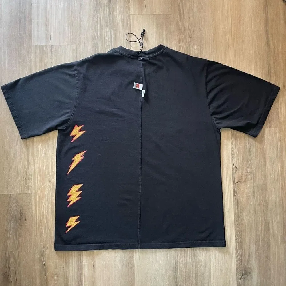 Maybe Crazy Men’s XL Black Streetwear Tee T-Shirt Drawstring Collar Lightning - Picture 5 of 7